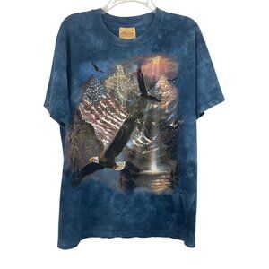 The Mountain Bald Eagle American Flag T-shirt Tie dye Blue Size Medium